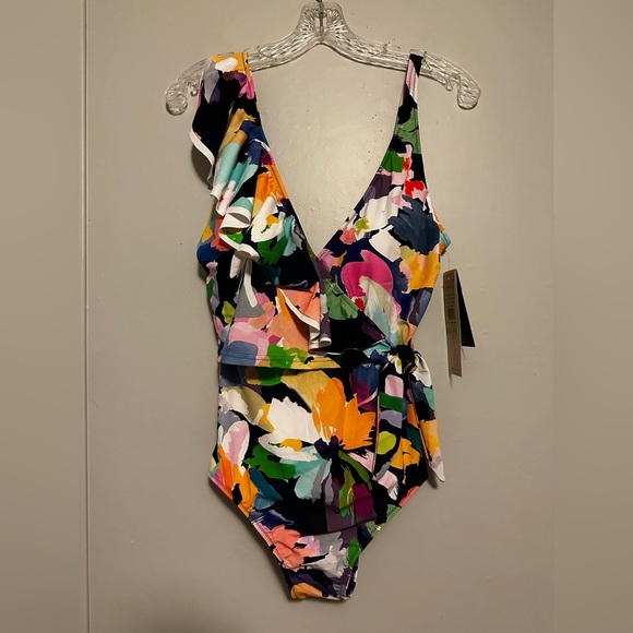 Profile by Gottex Holi V-Neck Surplice Ruffle One Piece Tummy Control Swimsuit - Picture 4 of 6